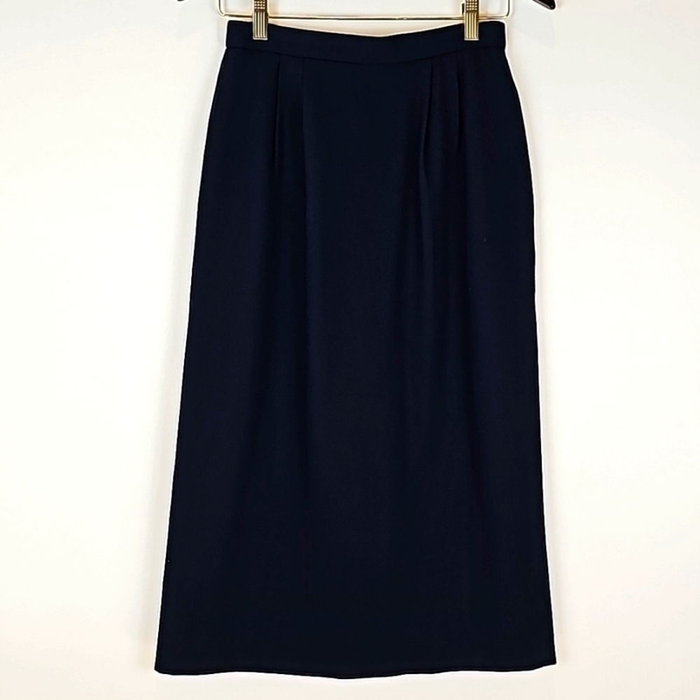 Lands' End Women's Vintage Wool A-Line Navy Midi Skirt Sz 6